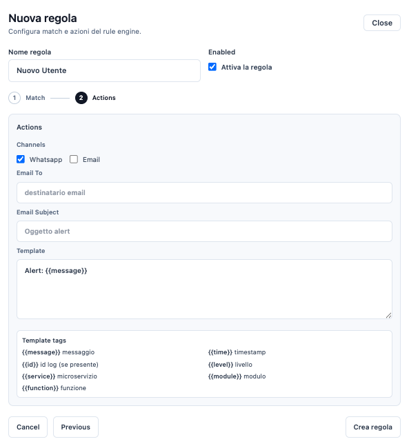 Nuova regola - Actions